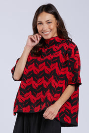 Sydney Project Carole Mock Neck Half Sleeve Boxy Top - EMT1182 - RED LEAF