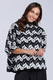 Sydney Project Carole Mock Neck Half Sleeve Boxy Top - EMT1182 - WHITE LEAF