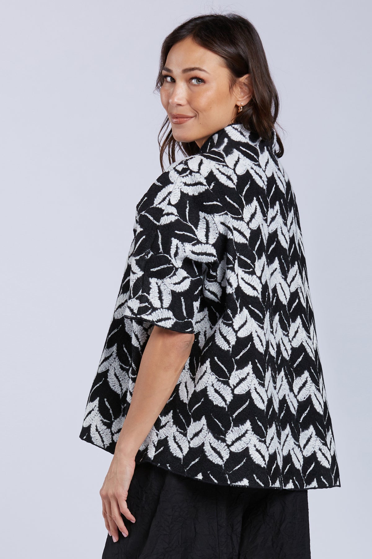 Sydney Project Carole Mock Neck Half Sleeve Boxy Top - EMT1182 - WHITE LEAF