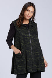 Sydney Project Zia Heathered Long Zip Up Vest w/ Pockets and Back Pleat - KJJ1067 - KIWI NOISE
