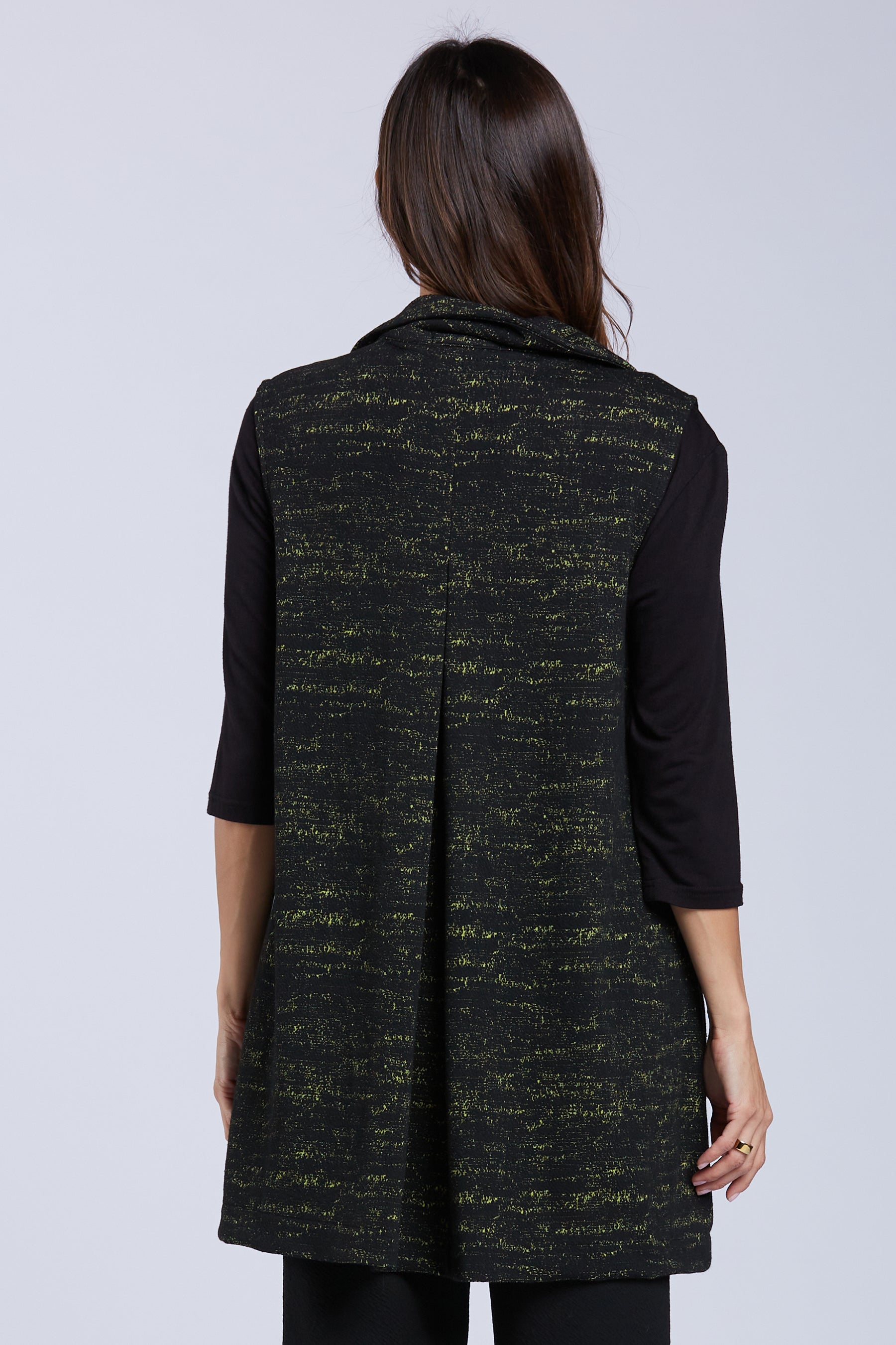 Sydney Project Zia Heathered Long Zip Up Vest w/ Pockets and Back Pleat - KJJ1067 - KIWI NOISE