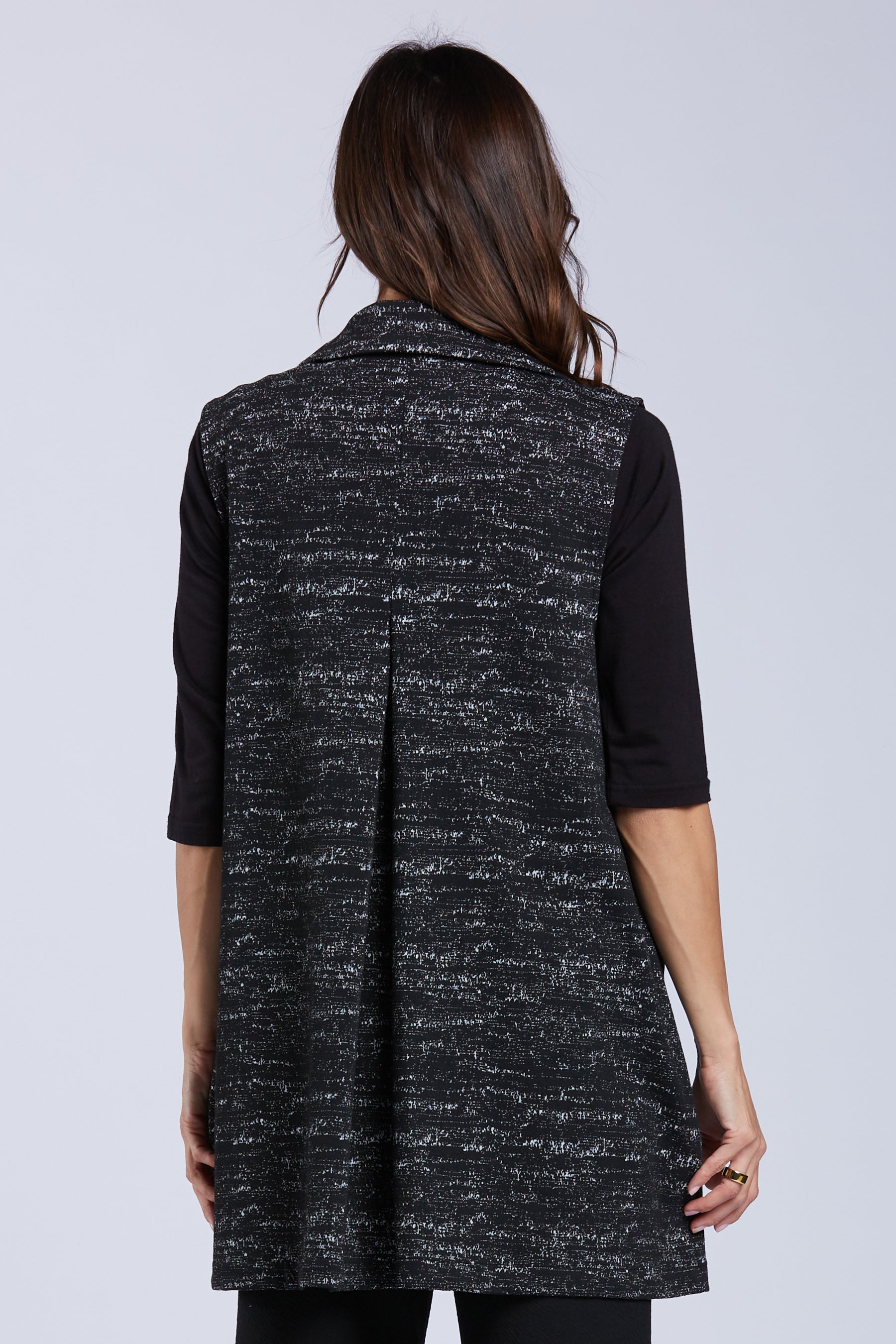 Sydney Project Zia Heathered Long Zip Up Vest w/ Pockets and Back Pleat - KJJ1067 - WHITE NOISE
