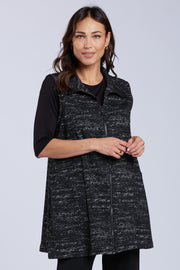 Sydney Project Zia Heathered Long Zip Up Vest w/ Pockets and Back Pleat - KJJ1067 - WHITE NOISE