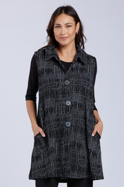 Sydney Project Wren Button Down Collar Long Vest w/ Front Pockets - KJJ1113 - GREY CITY