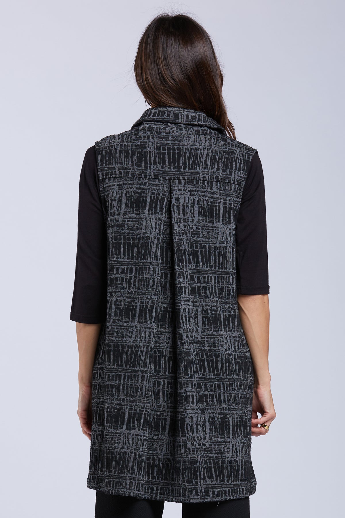 Sydney Project Wren Button Down Collar Long Vest w/ Front Pockets - KJJ1113 - GREY CITY