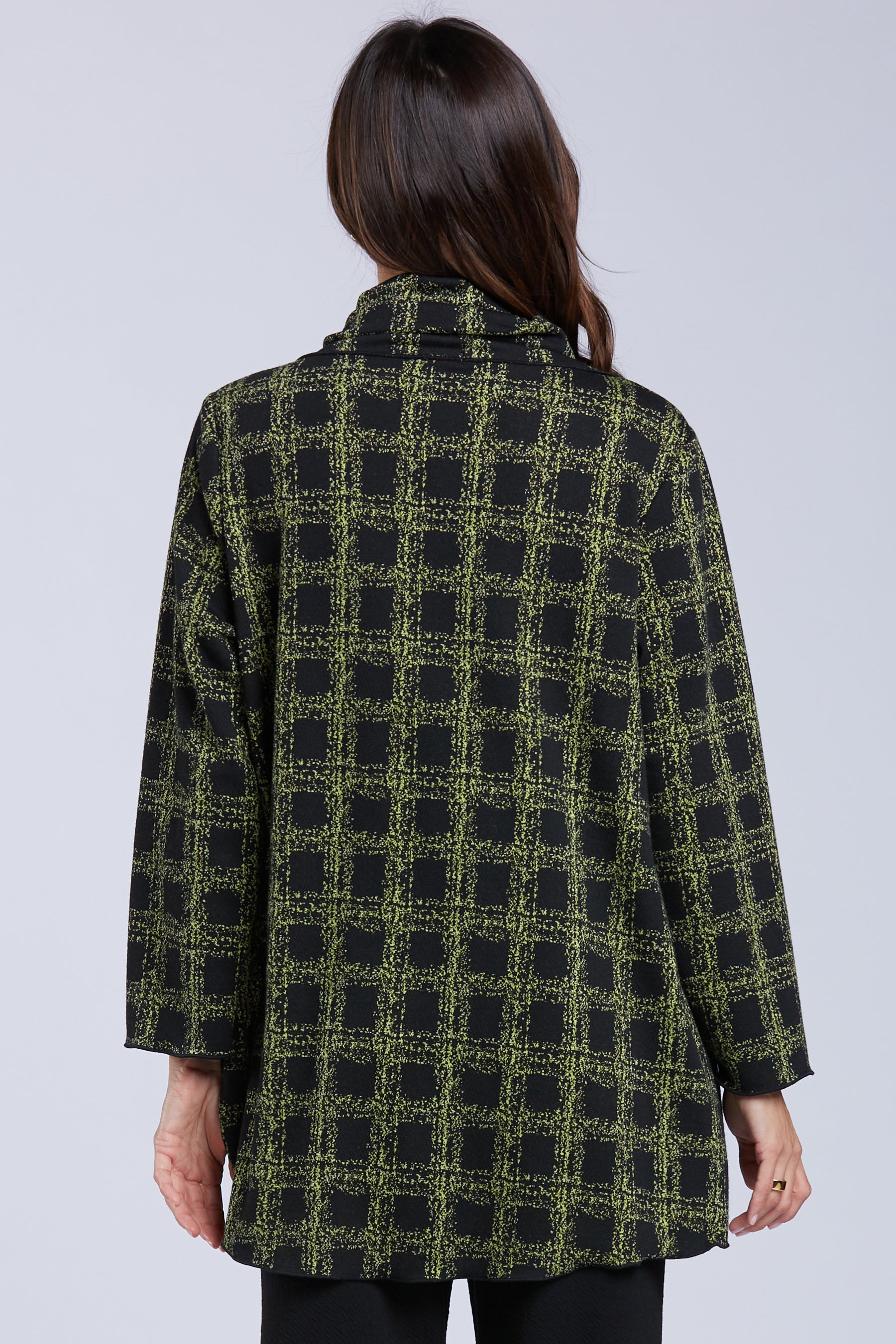 Sydney Project Oliver Checkered Asymmetric Cowl Long Sleeve Top - KJJ1146 - KIWI CHECK