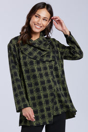 Sydney Project Oliver Checkered Asymmetric Cowl Long Sleeve Top - KJJ1146 - KIWI CHECK