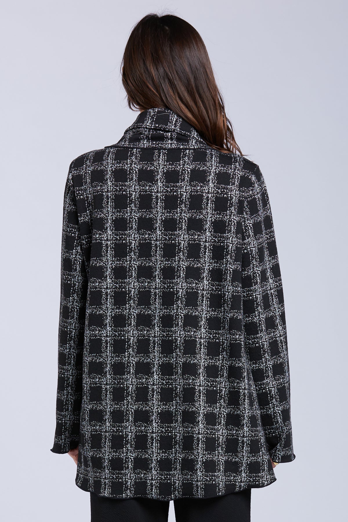 Sydney Project Oliver Checkered Asymmetric Cowl Long Sleeve Top - KJJ1146 - WHITE CHECK