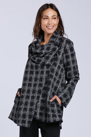 Sydney Project Oliver Checkered Asymmetric Cowl Long Sleeve Top - KJJ1146 - WHITE CHECK