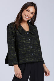 Sydney Project Carly Green Heathered Button Down Collared Short Jacket - KJJ1173 - KIWI NOSIE
