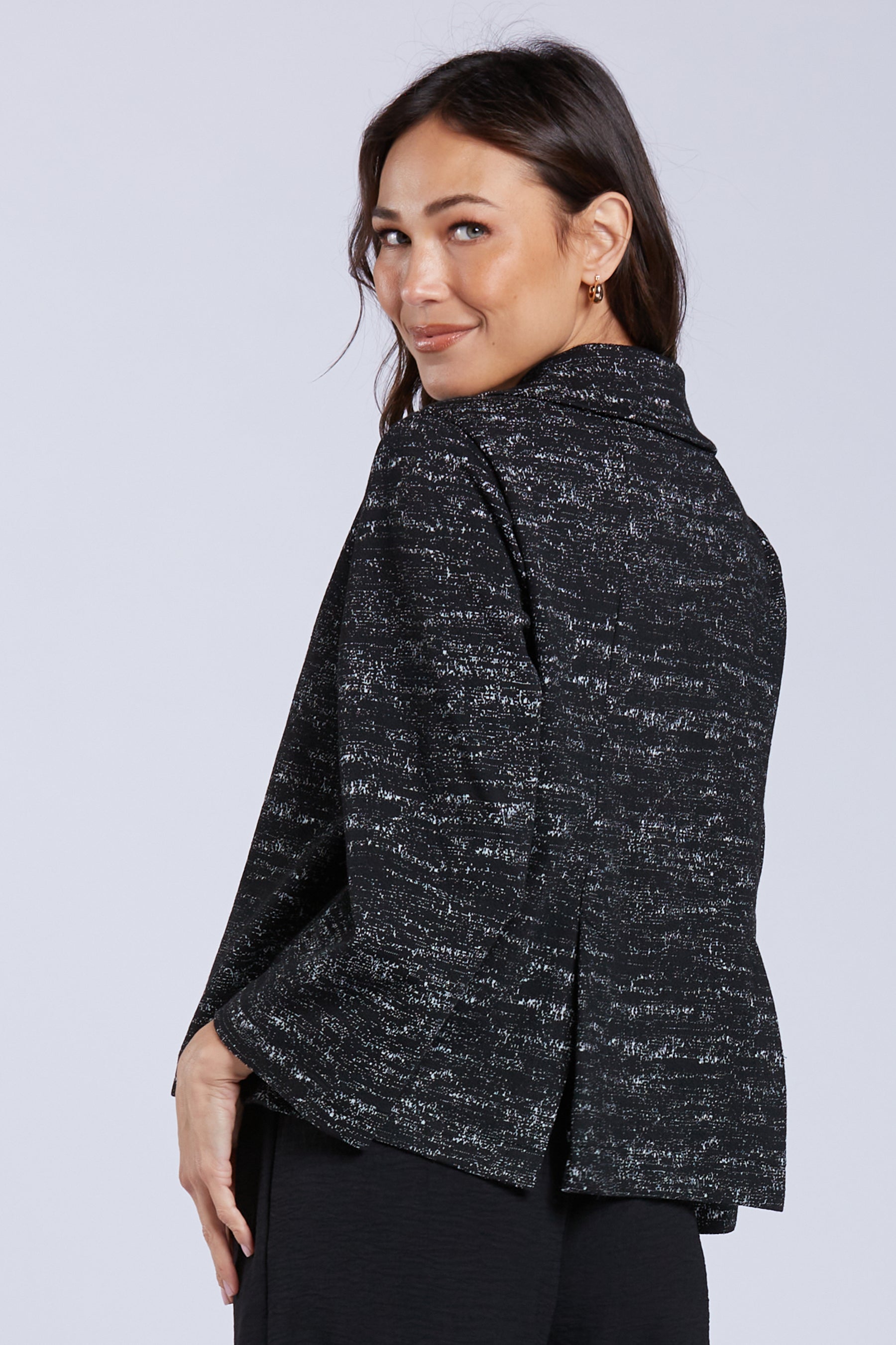 Sydney Project Carly White Heathered Button Down Collared Short Jacket - KJJ1173 - WHITE NOSIE