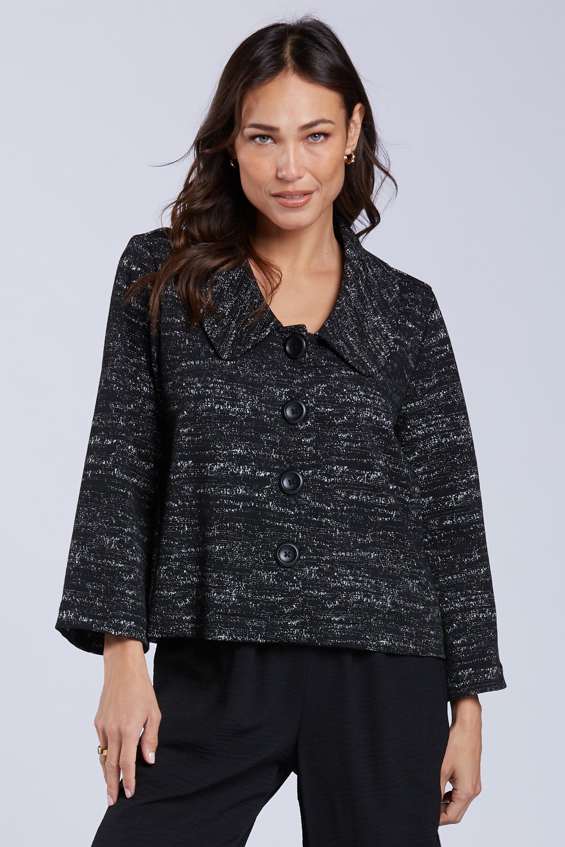 Sydney Project Carly White Heathered Button Down Collared Short Jacket - KJJ1173 - WHITE NOSIE