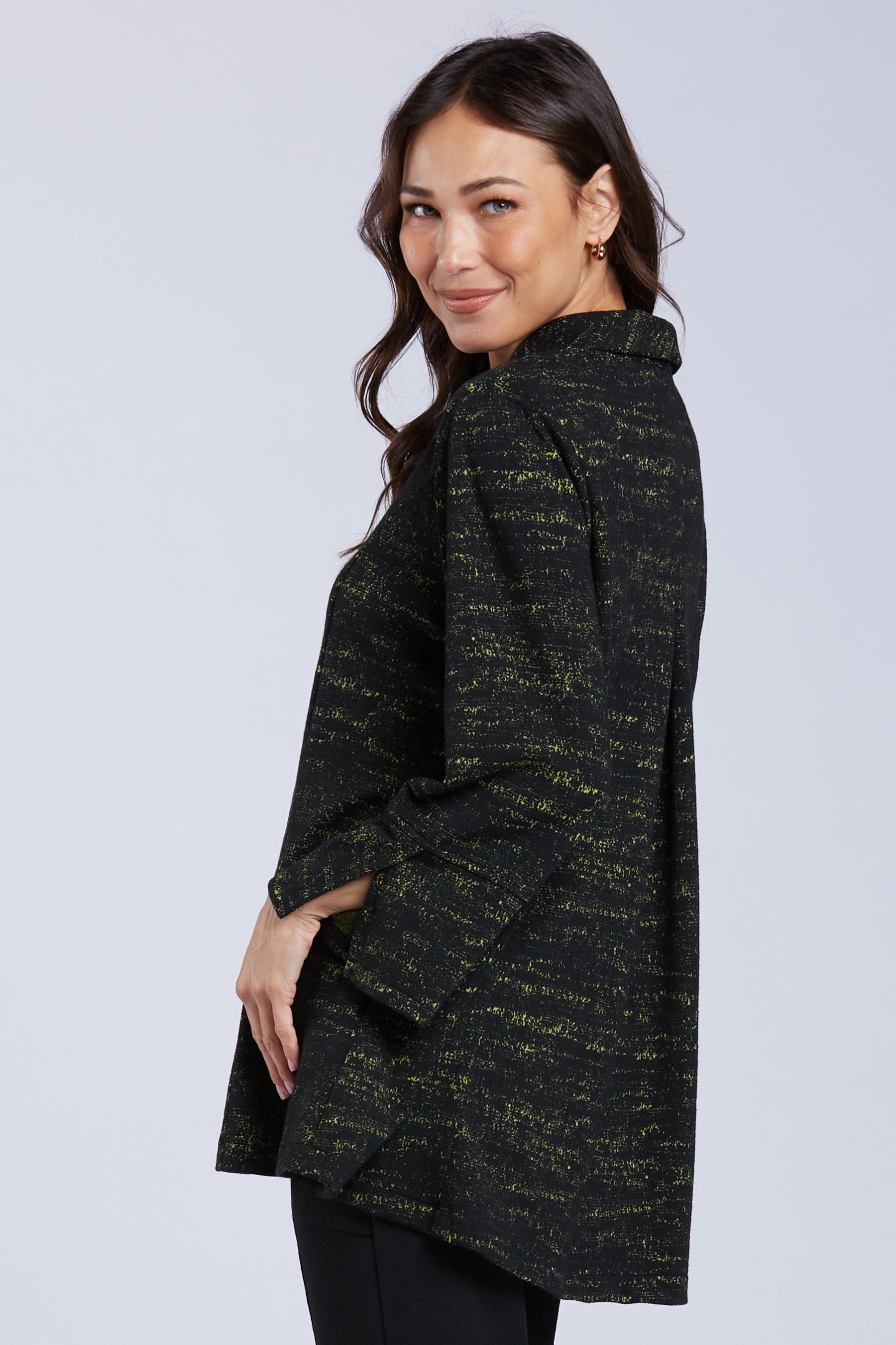 Sydney Project Green Heatherd Button Down Collared Long Jacket - KJJ1179 - KIWI NOISE