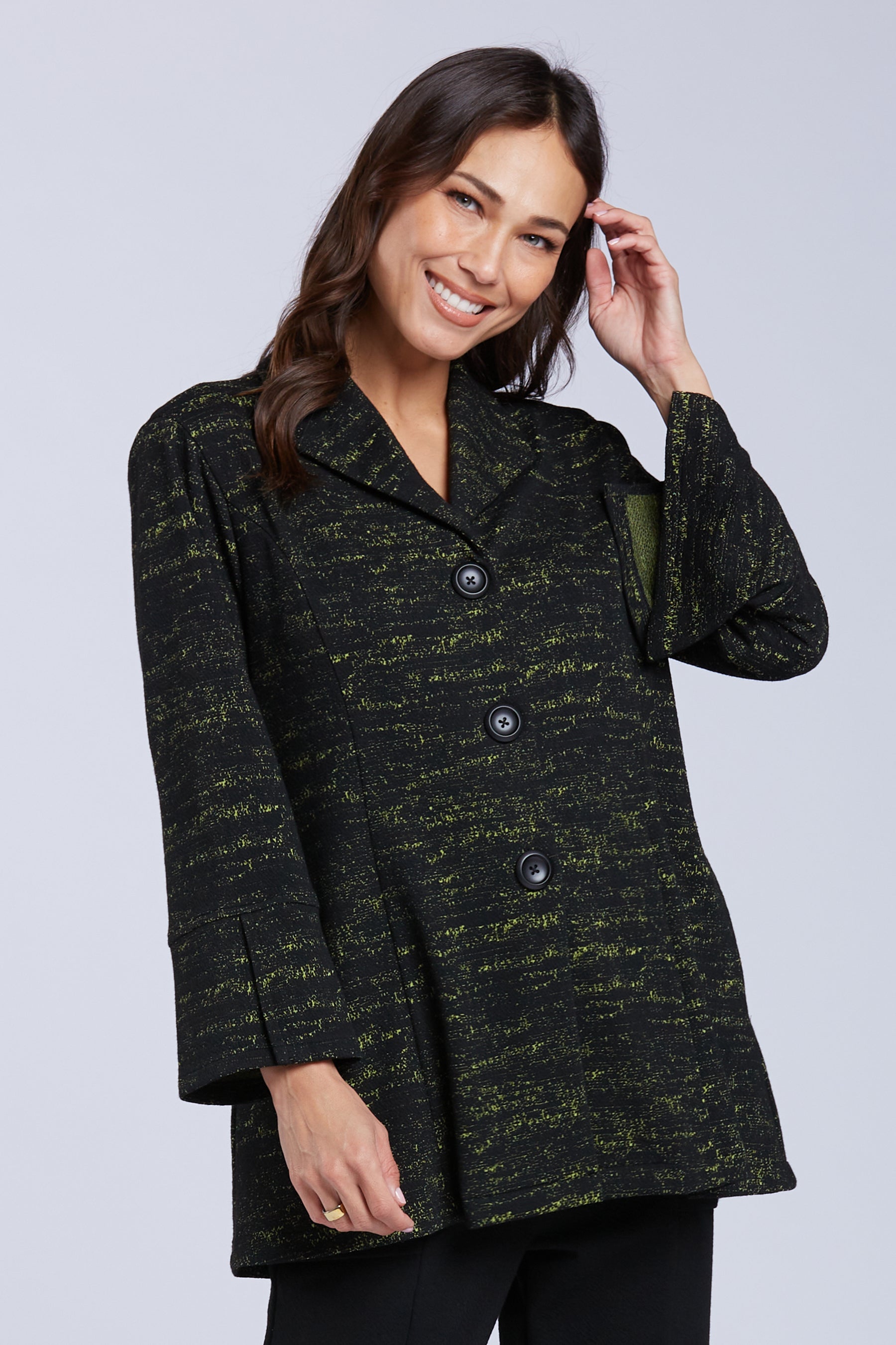 Sydney Project Green Heatherd Button Down Collared Long Jacket - KJJ1179 - KIWI NOISE