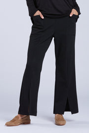 Sydney Project Mariani Solid Black Wide Leg Pant w/ Slit and Pockets - KJP126 - BLACK