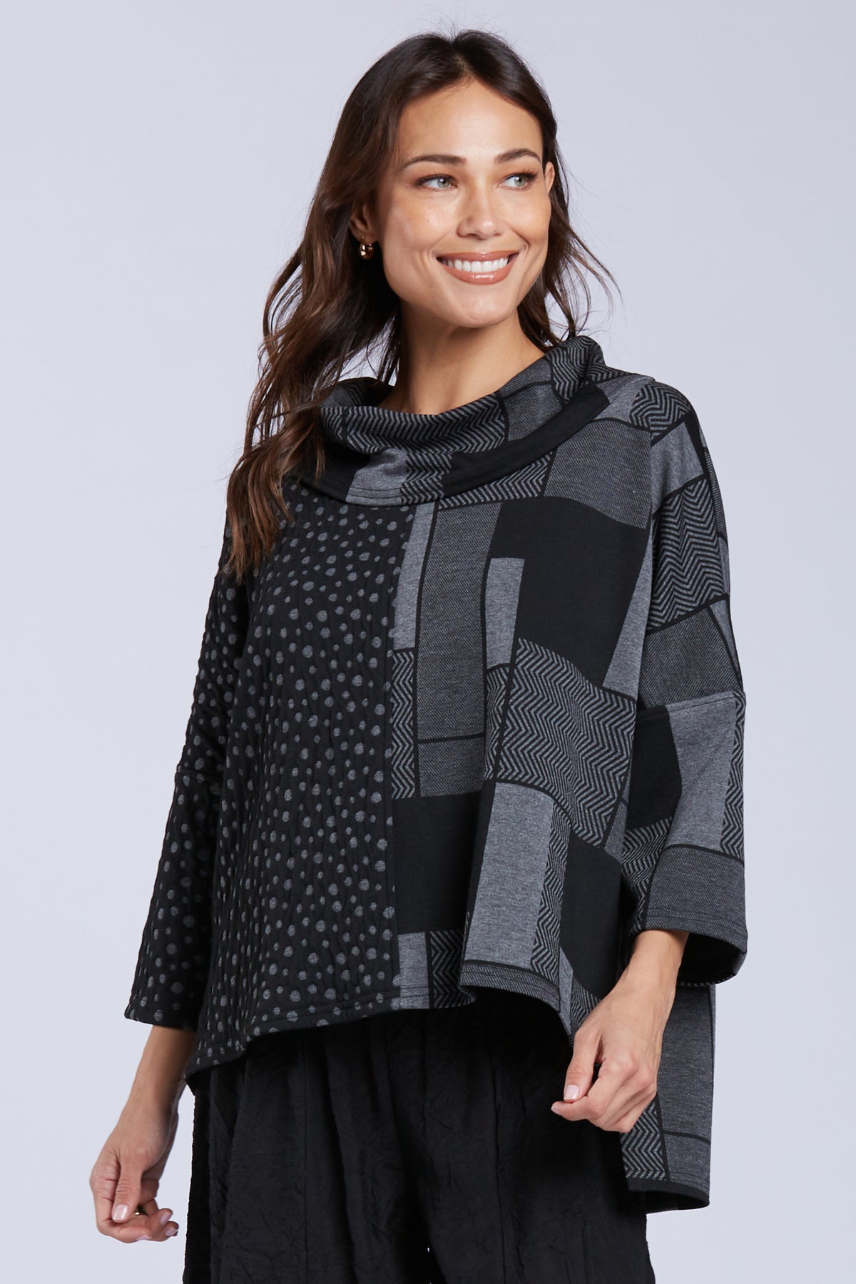 Sydney Project Richi Abstract Hi-Low Cowl Neck Relaxed Top - KJT1019 - METRO TILE