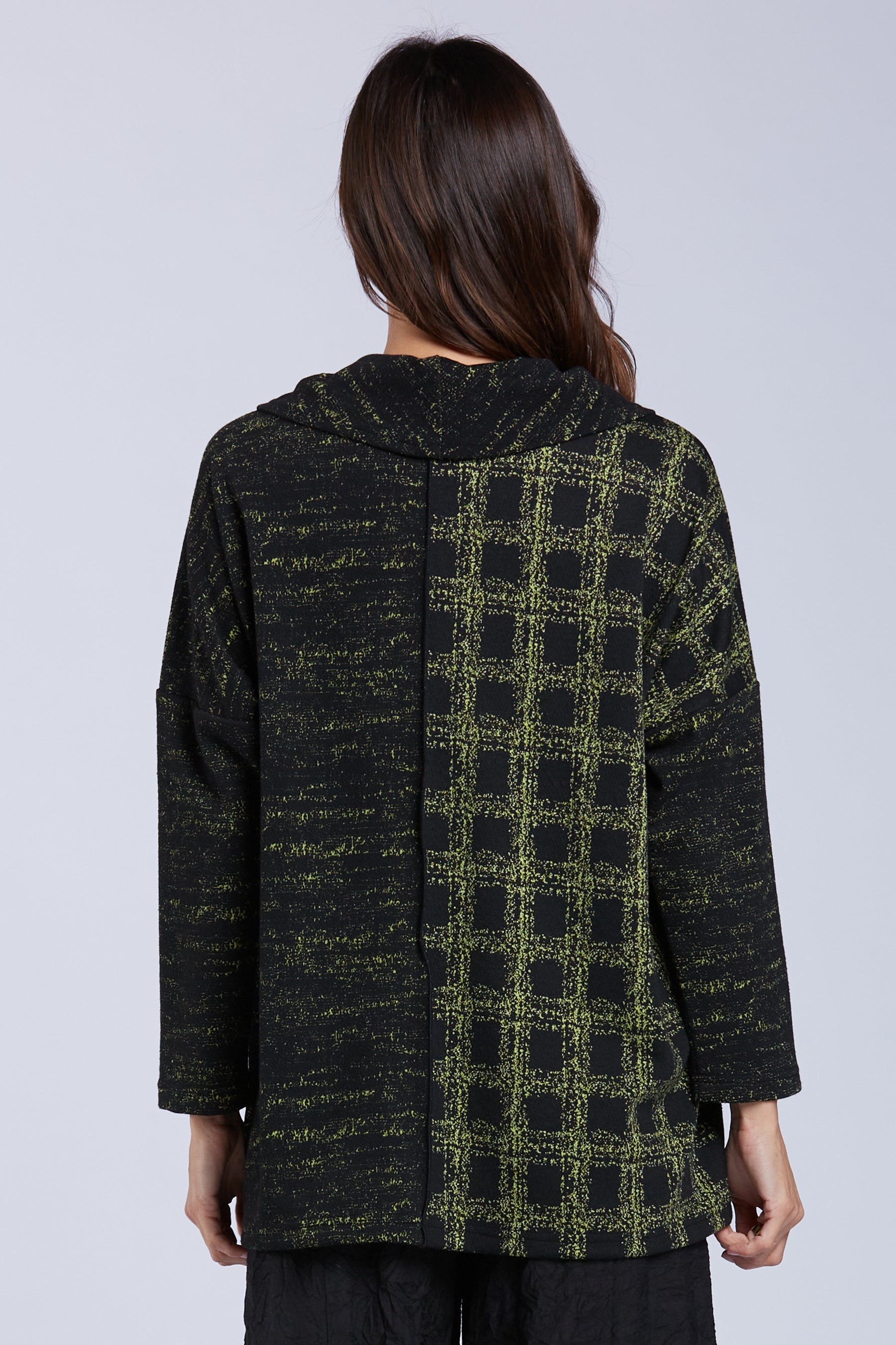 Sydney Project Carina Heathered Plaid Relaxed Fit Cowl Neck Long Sleeve Top - KJT1055 - KIWI MULTI