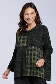 Sydney Project Carina Heathered Plaid Relaxed Fit Cowl Neck Long Sleeve Top - KJT1055 - KIWI MULTI