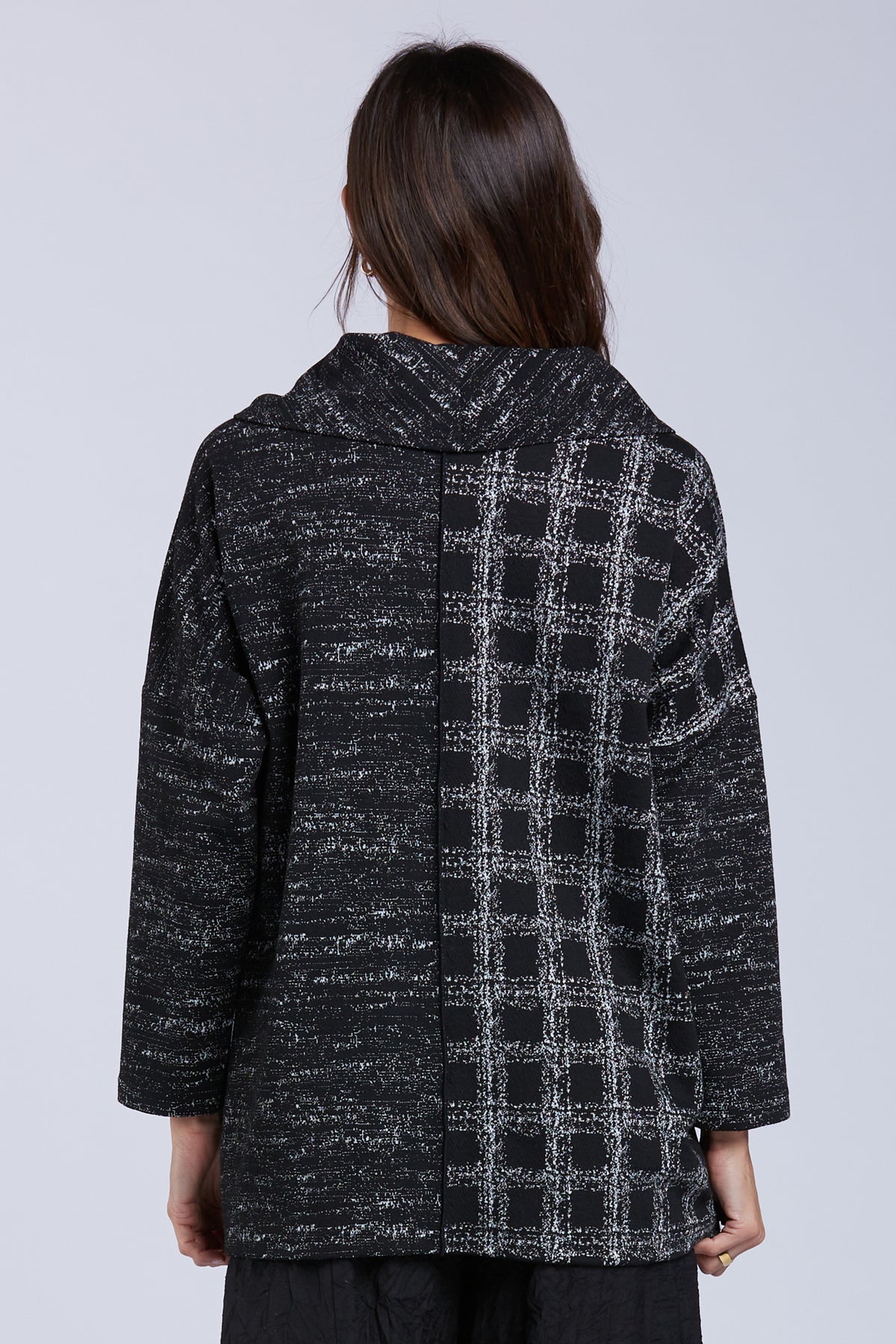 Sydney Project Carina Heathered Plaid Relaxed Fit Cowl Neck Long Sleeve Top - KJT1055 - WHITE MULTI