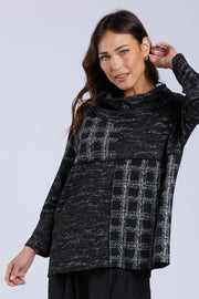Sydney Project Carina Heathered Plaid Relaxed Fit Cowl Neck Long Sleeve Top - KJT1055 - WHITE MULTI