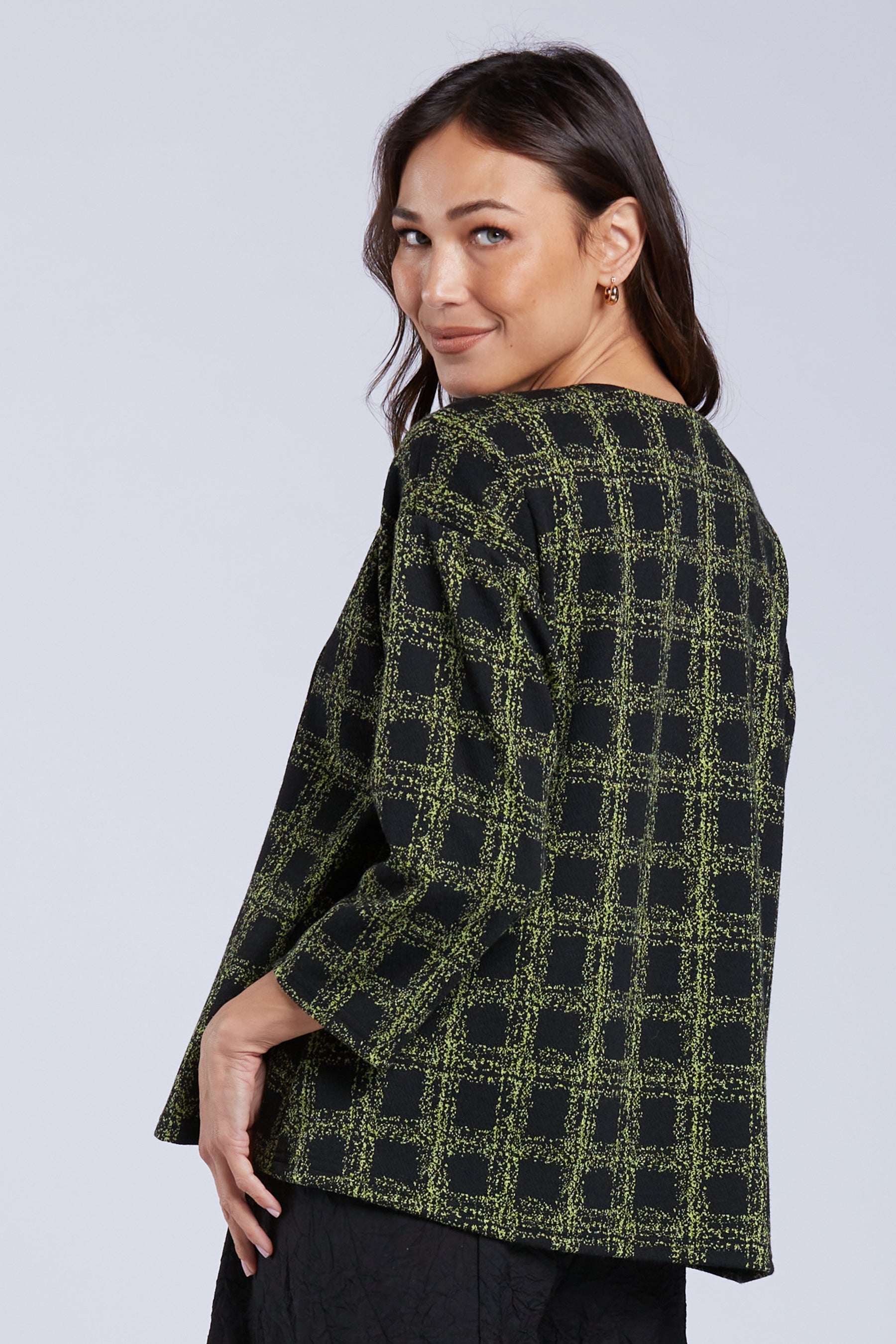 Sydney Project Clarisse Green and Black Heathered Long Sleeve Round Neck Top - KJT1081 - KIWI MULTI