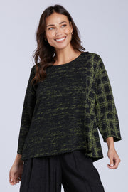 Sydney Project Clarisse Green and Black Heathered Long Sleeve Round Neck Top - KJT1081 - KIWI MULTI