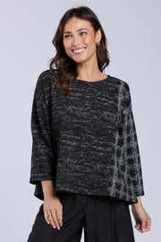 Sydney Project Clarisse White and Black Heathered Long Sleeve Round Neck Top - KJT1081 - WHITE MULTI
