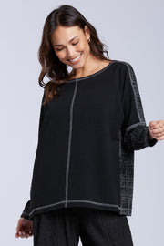 Sydney Project Cohen Black Grey Round Neck Long Sleeve Relaxed Top - KJT1096 - GREY CITY