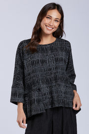 Sydney Project Peyton Round Neck Relaxed Abstract Top - KJT1121 - GREY CITY