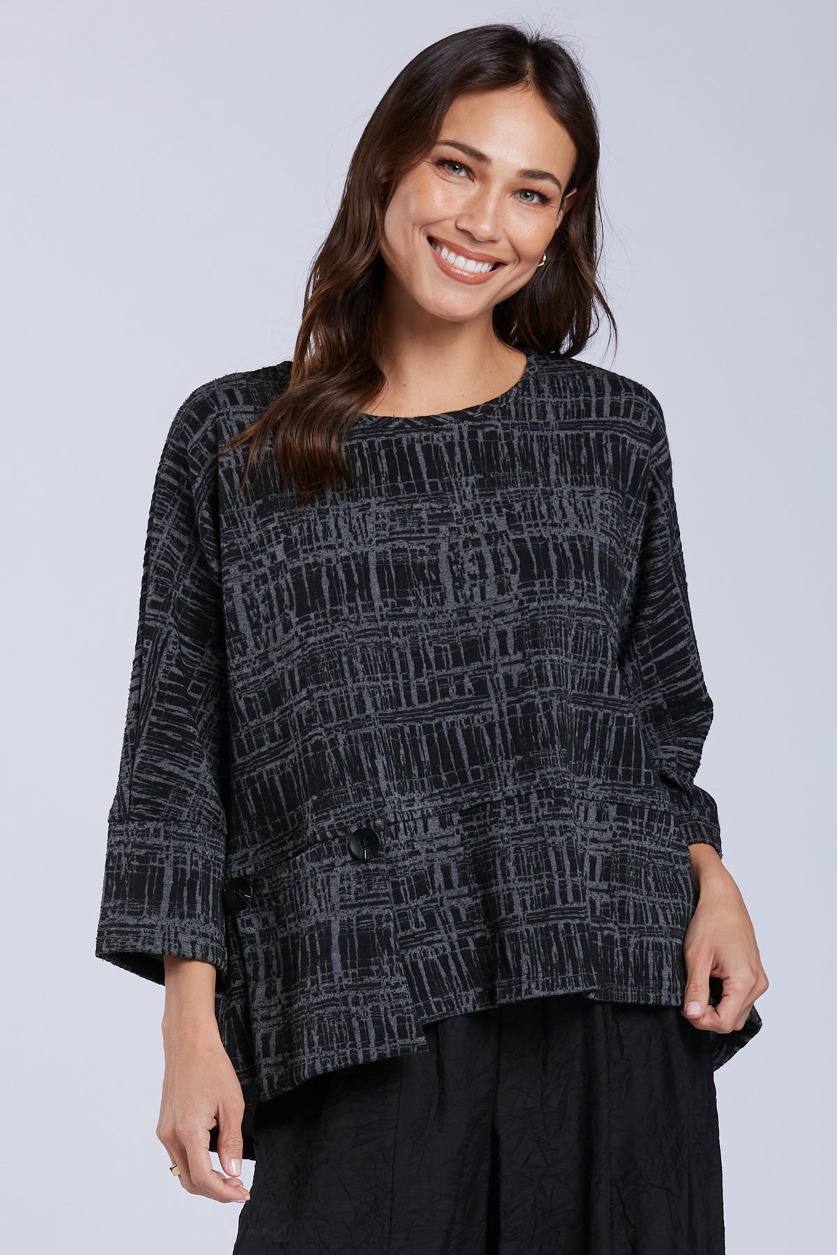 Sydney Project Peyton Round Neck Relaxed Abstract Top - KJT1121 - GREY CITY
