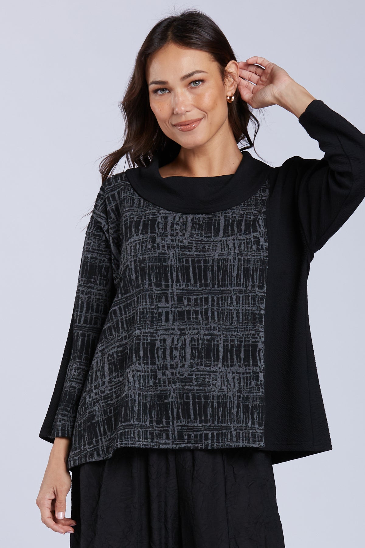 Sydney Project Colleen Cowl Neck Colorblock Relaxed Top - KJT1129 - GREY CITY
