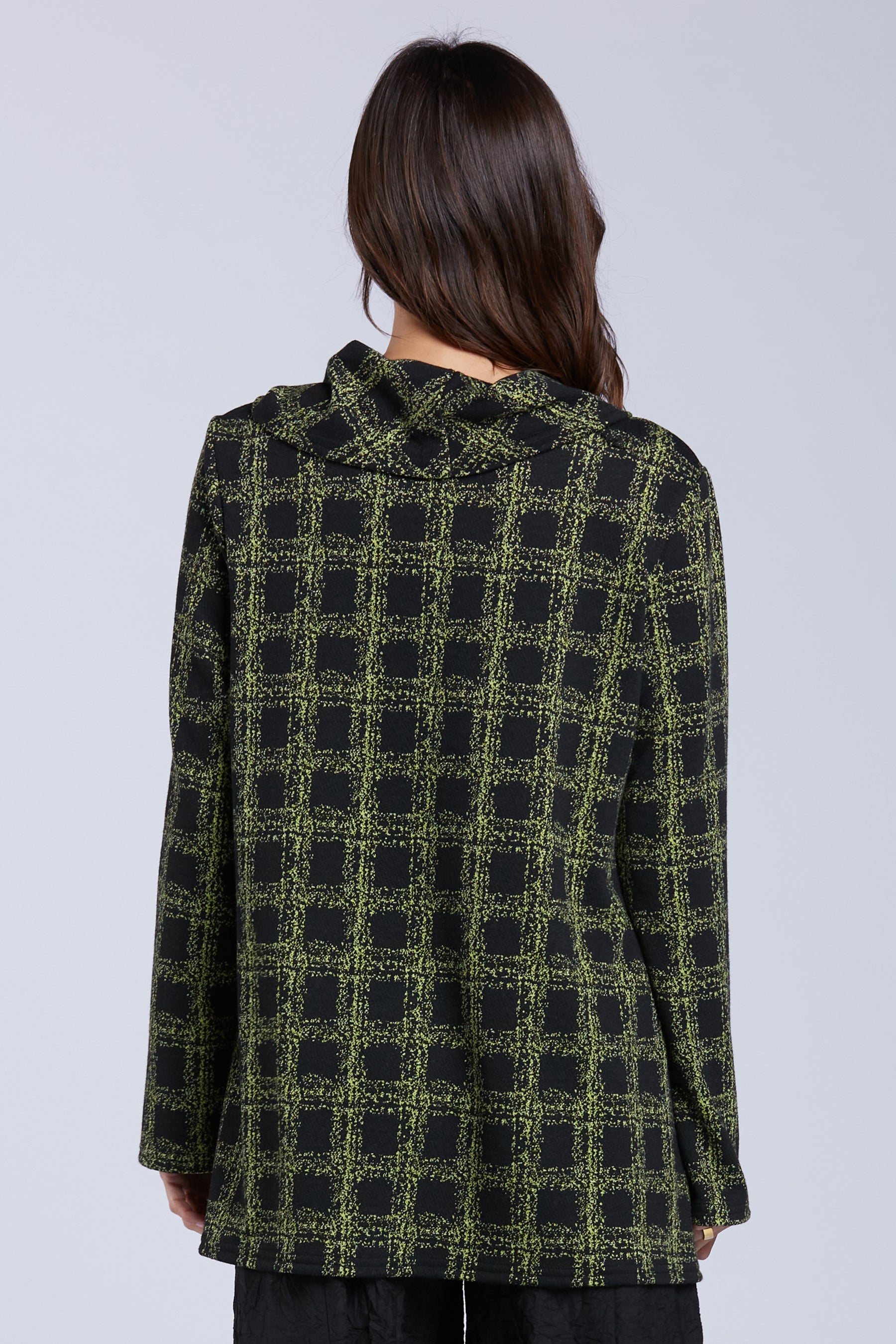 Sydney Project Cameron Black and Green Checkered Relaxed Cowl Neck Top - KJT1131 - KIWI CHECK