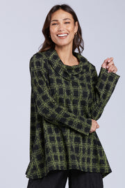 Sydney Project Cameron Black and Green Checkered Relaxed Cowl Neck Top - KJT1131 - KIWI CHECK