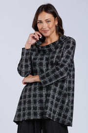 Sydney Project Cameron Black and White Checkered Relaxed Cowl Neck Top - KJT1131 - WHITE CHECK