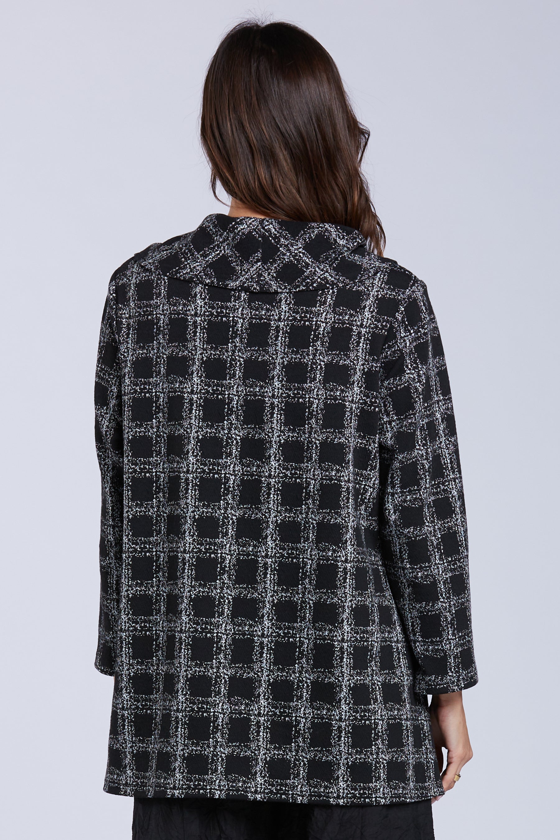 Sydney Project Cameron Black and White Checkered Relaxed Cowl Neck Top - KJT1131 - WHITE CHECK