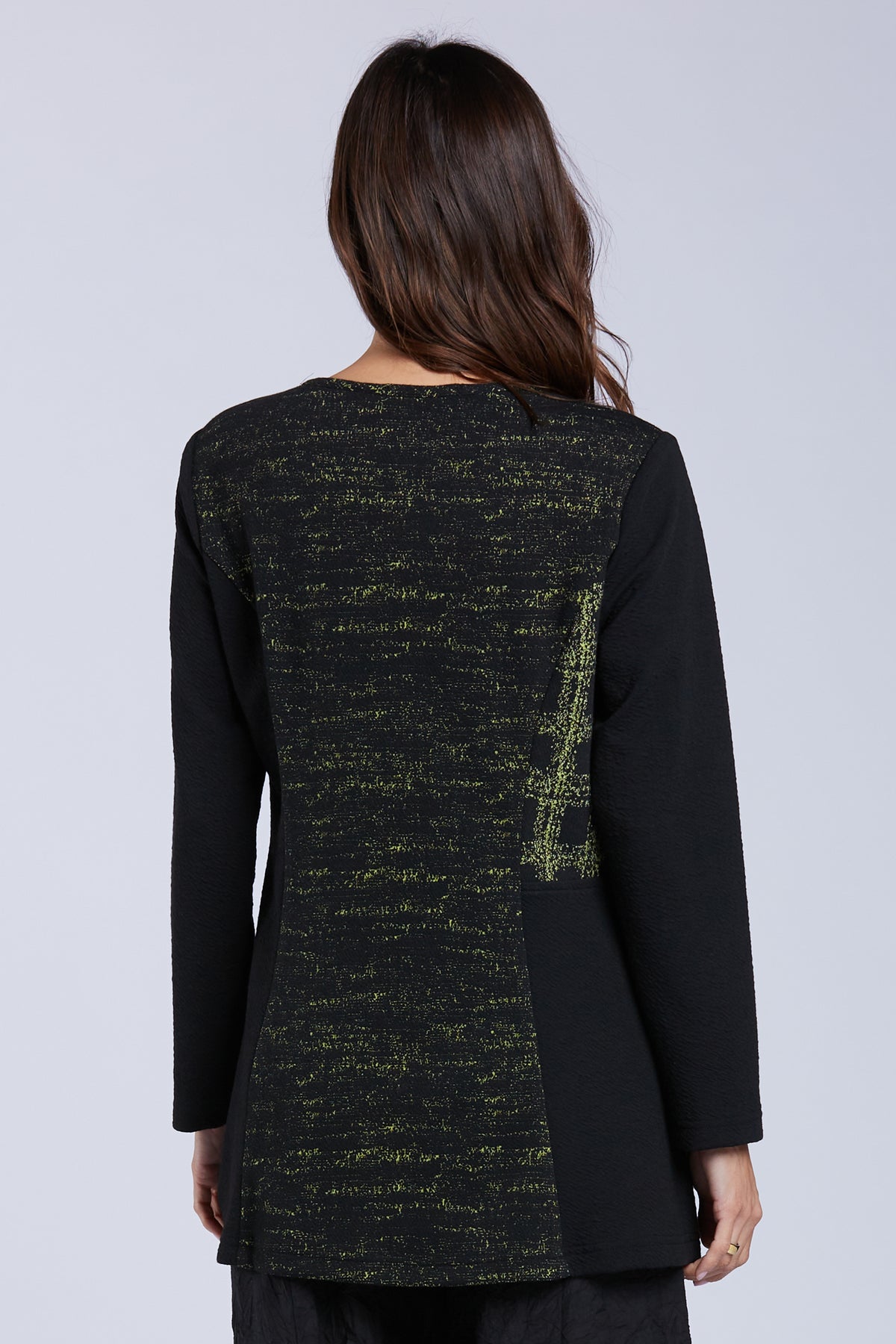 Sydney Project Camryn Abstract Round Neck Long Sleeve Relaxed Fit Top w/ Front Pockets - KJT1171 - KIWI NOISE
