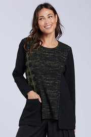 Sydney Project Camryn Abstract Round Neck Long Sleeve Relaxed Fit Top w/ Front Pockets - KJT1171 - KIWI NOISE
