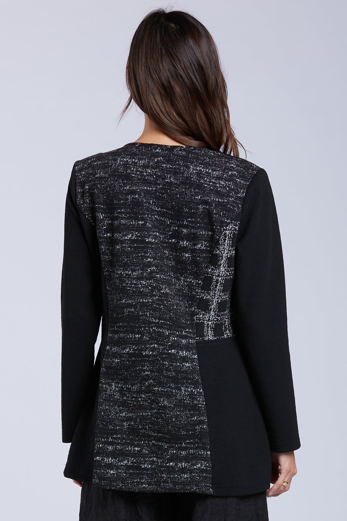 Sydney Project Camryn Abstract Round Neck Long Sleeve Relaxed Fit Top w/ Front Pockets - KJT1171 - WHITE NOISE