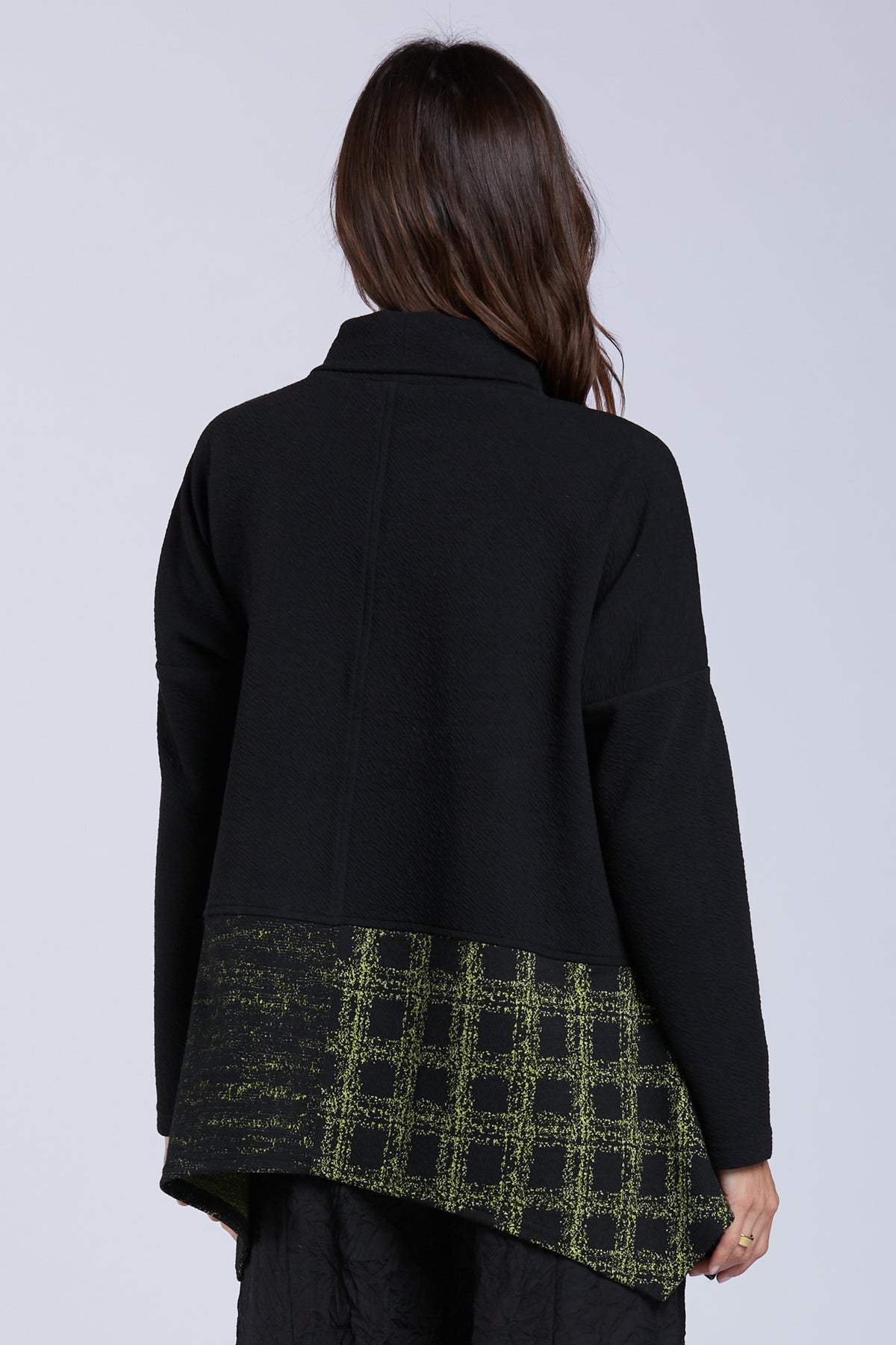 Sydney Project Claire Asymmetric Wide Turtle Neck Top w/ Abstract Detailing - KJT1175 - KIWI MULTI
