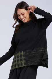 Sydney Project Claire Asymmetric Wide Turtle Neck Top w/ Abstract Detailing - KJT1175 - KIWI MULTI