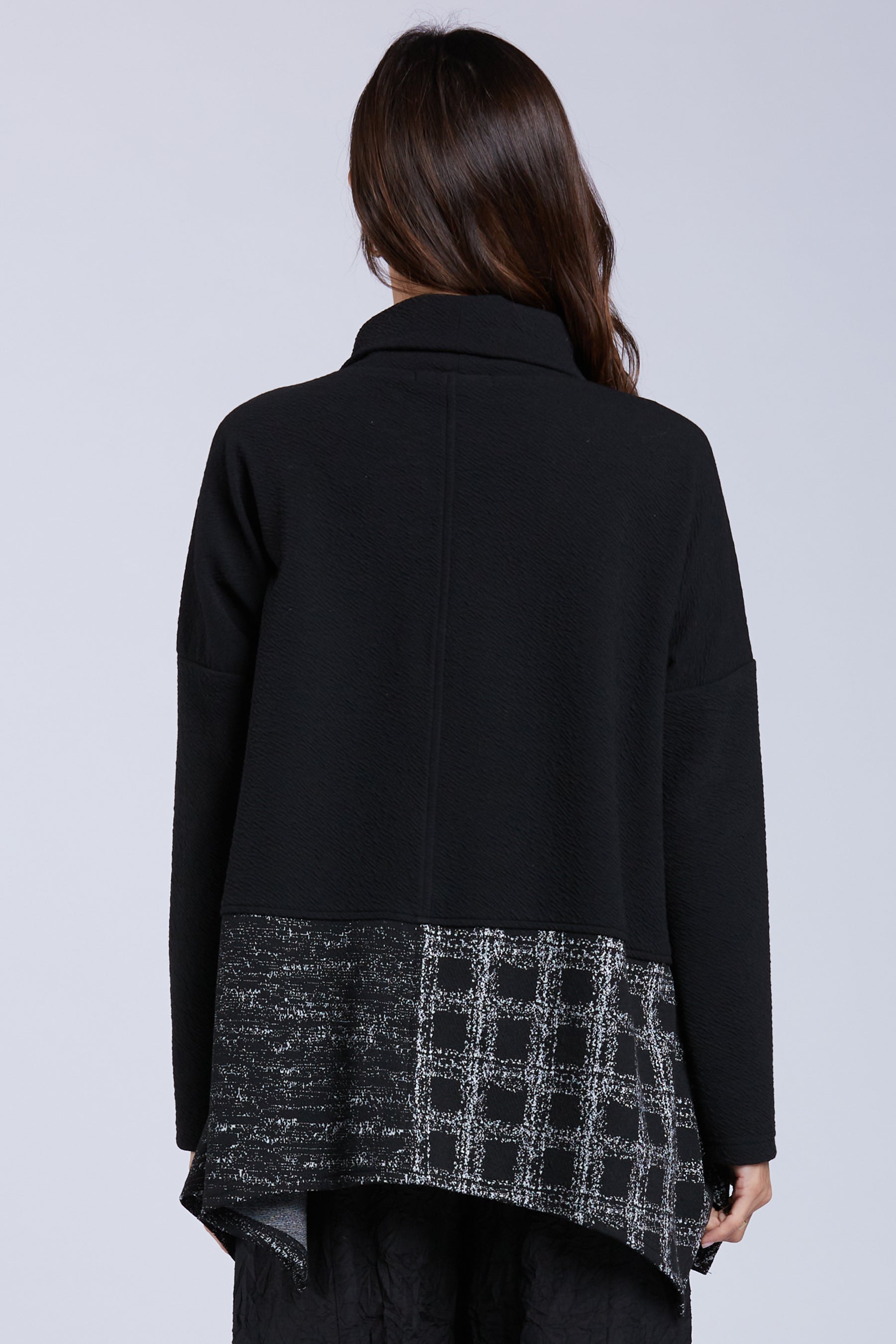Sydney Project Claire Asymmetric Wide Turtle Neck Top w/ Abstract Detailing - KJT1175 - WHITE MULTI