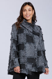 Sydney Project Olive Checkered Textured Oversized Long Sleeve Jacket - NJJ1146 - CHARCOAL