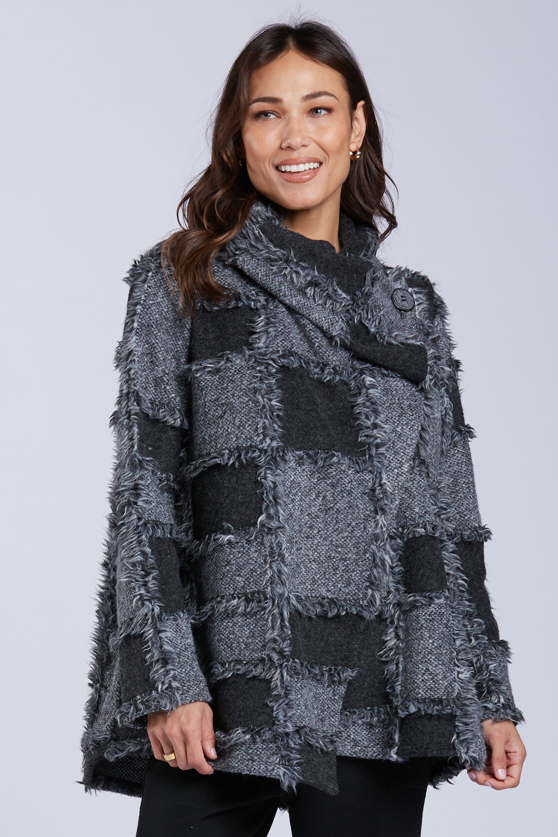 Sydney Project Olive Checkered Textured Oversized Long Sleeve Jacket - NJJ1146 - CHARCOAL