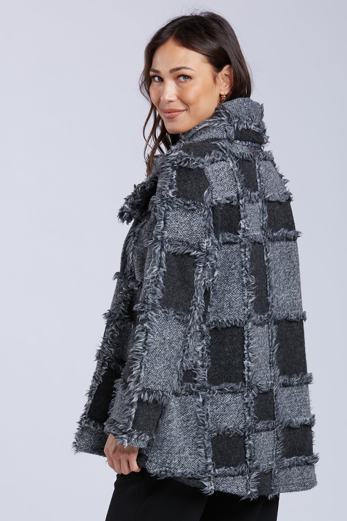 Sydney Project Olive Checkered Textured Oversized Long Sleeve Jacket - NJJ1146 - CHARCOAL