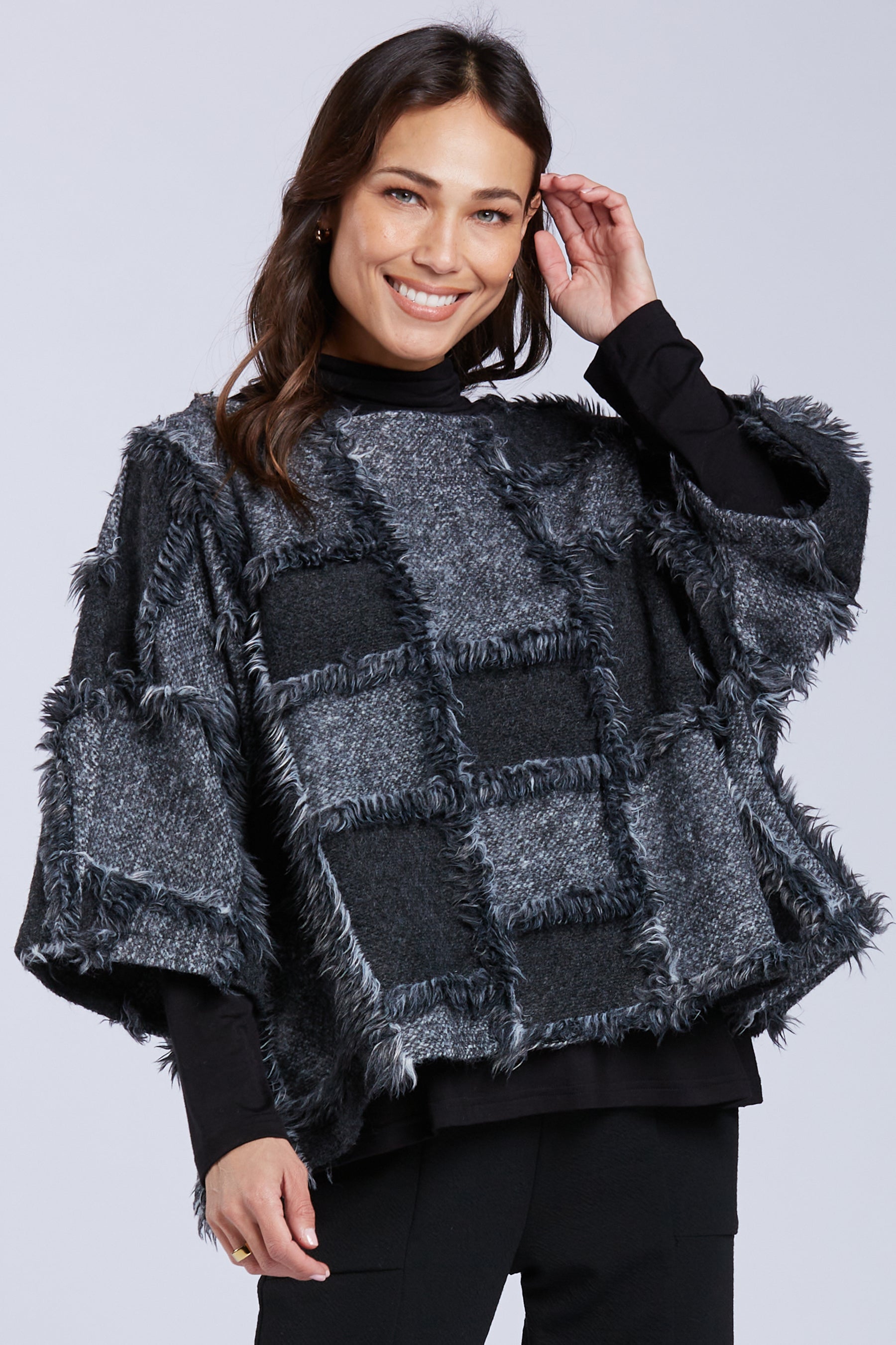 Sydney Project Tessa Cropped Textured Checkered 3/4 Sleeves Top - NJT1178 - CHARCOAL