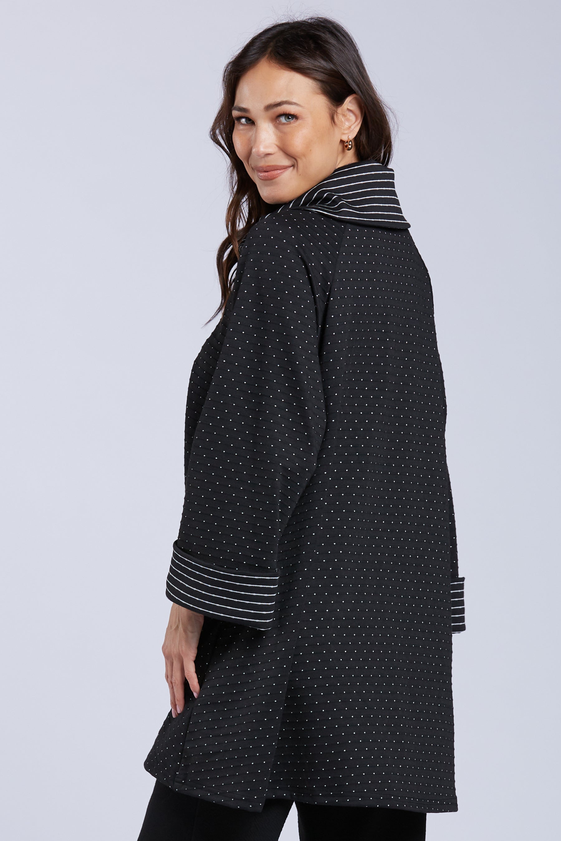 Sydney Project Olivia Long Dots and Stripes Cowl Neck Top - PSJ1076 - BLACK/WHITE
