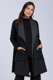 Sydney Project Reversible Dots and Stripes Collared Long Vest - PSJ1108 - BLACK/WHITE -