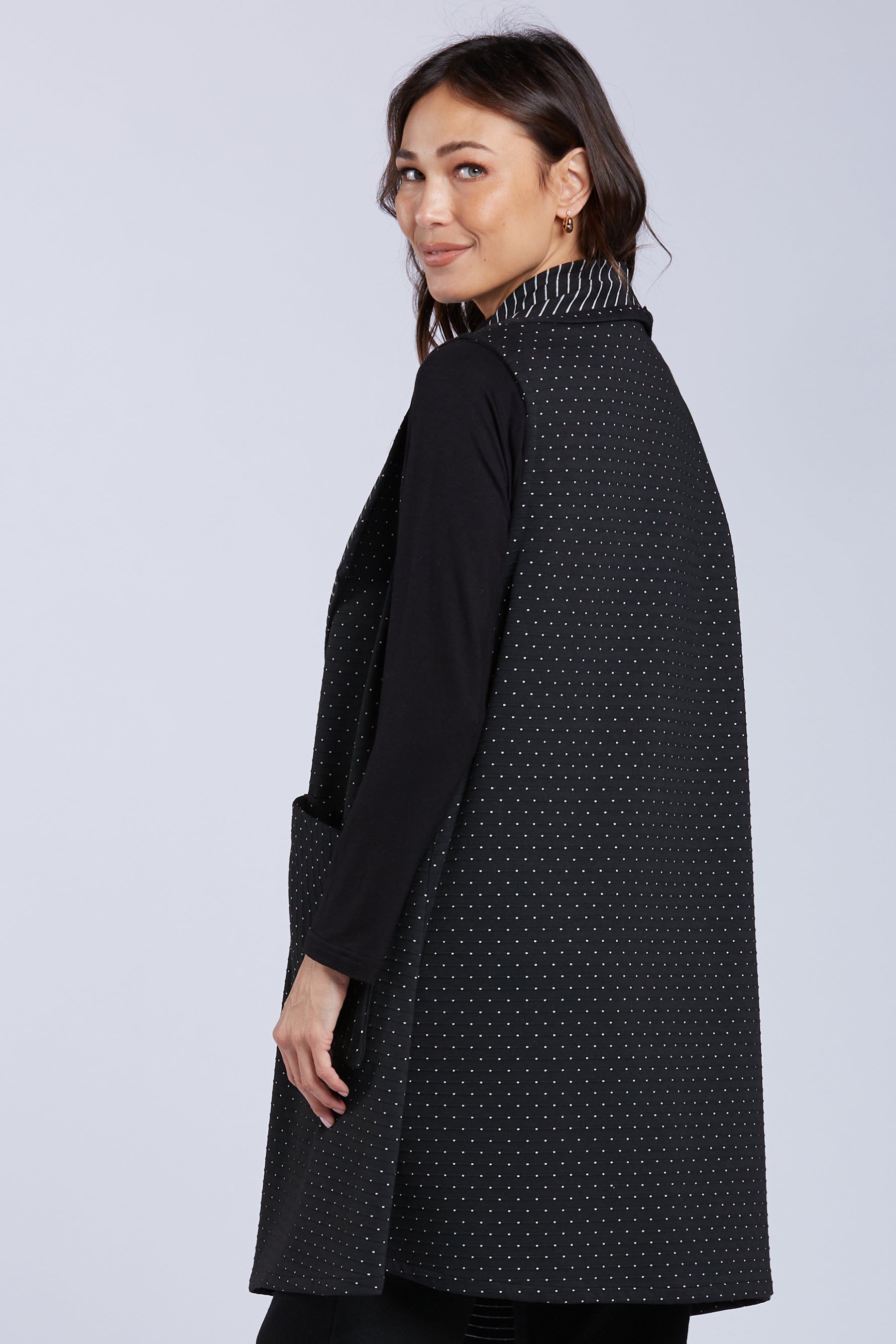 Sydney Project Reversible Dots and Stripes Collared Long Vest - PSJ1108 - BLACK/WHITE -