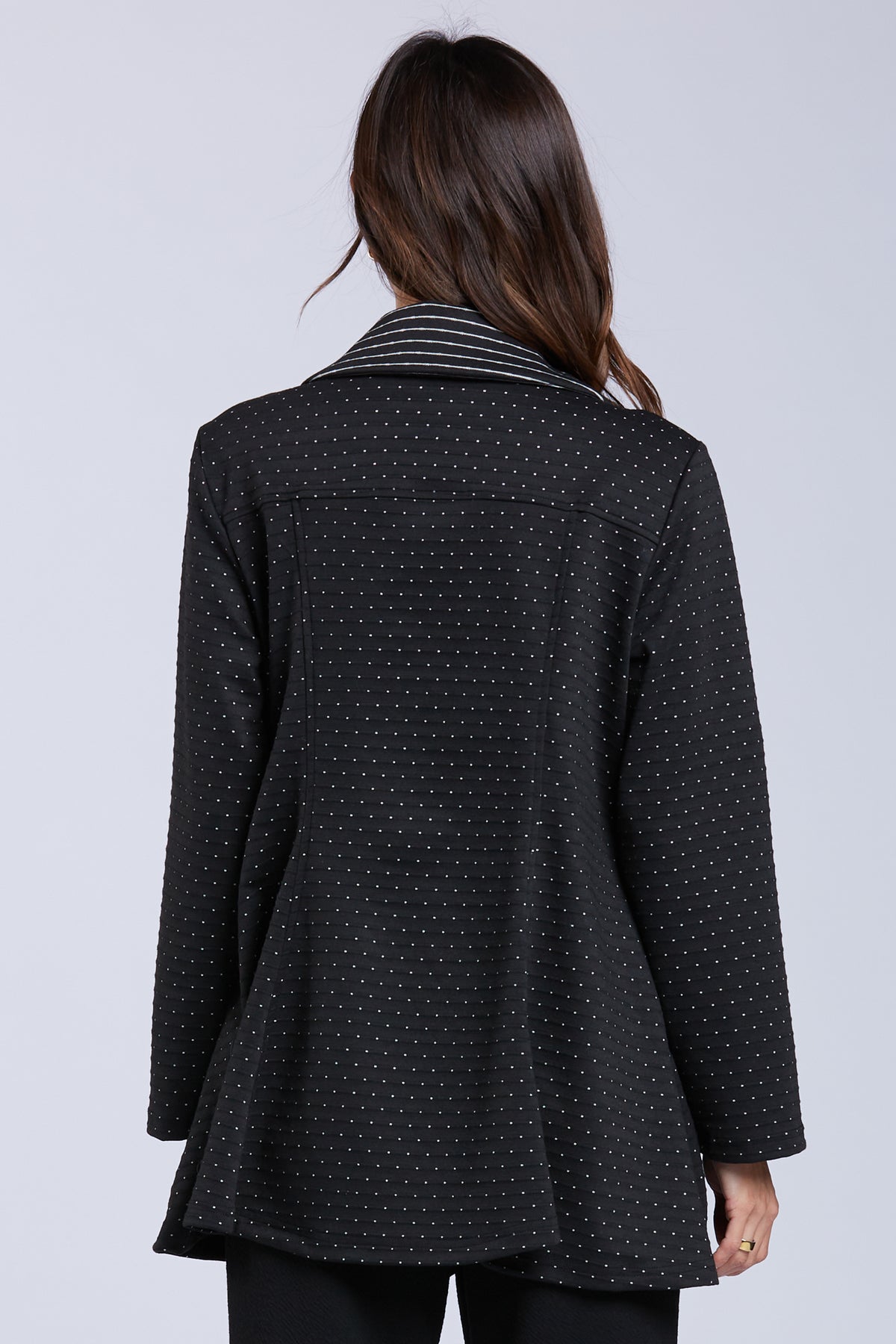 Sydney Project Brooklyn Dots and Stripes Button Down Collared Flared Jacket - PSJ1169 - BLACK/WHITE