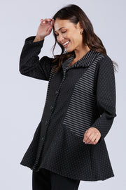 Sydney Project Brooklyn Dots and Stripes Button Down Collared Flared Jacket - PSJ1169 - BLACK/WHITE